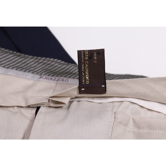 Ravazzolo Dress Pants Navy Blue Wool Pleated Handmade Trousers 42x31 - Picture 7 of 7